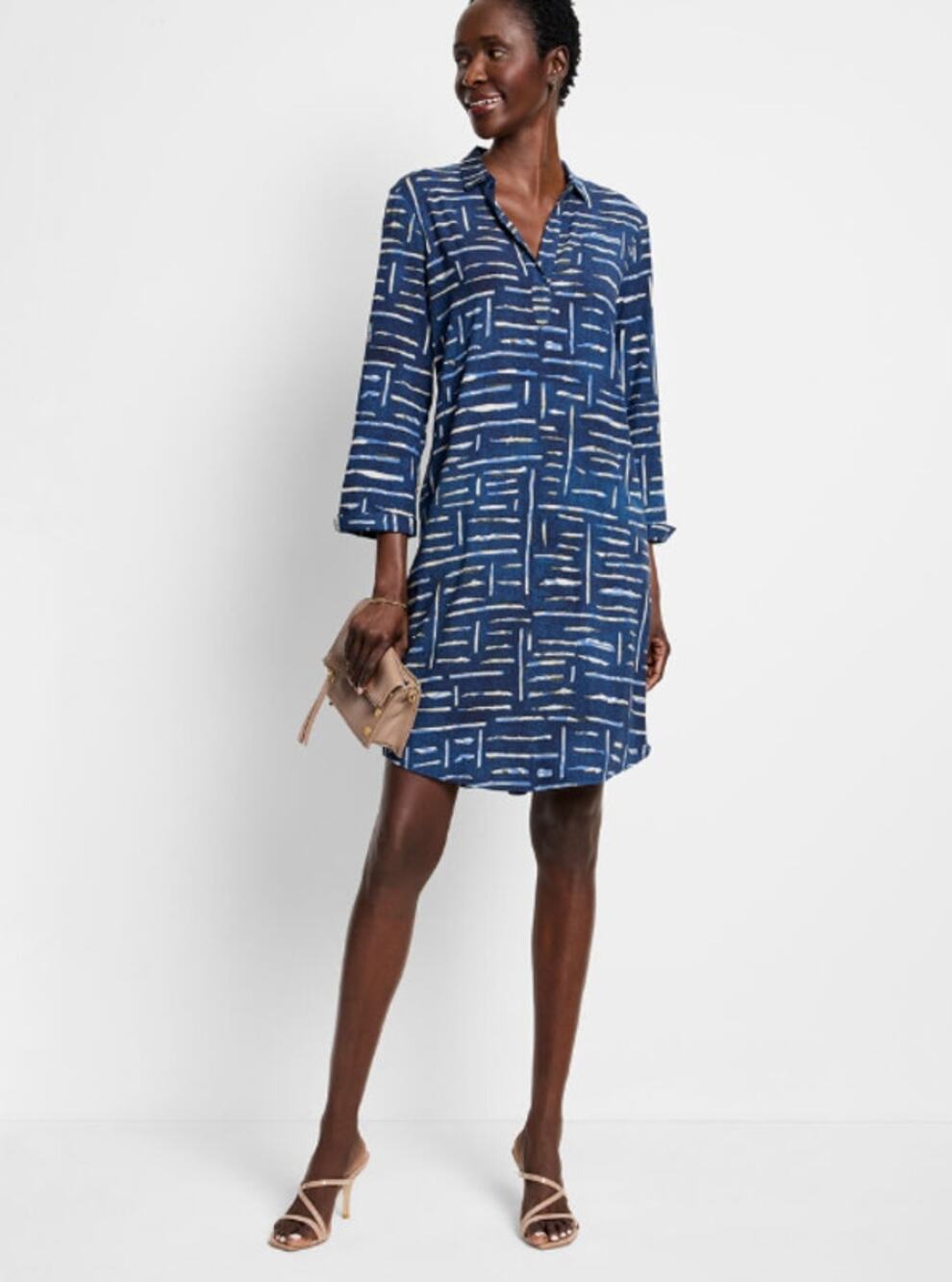 NIC + ZOE Women's Indigo Dash Live In Dress XS Blue Indigo Print A-line NWOT